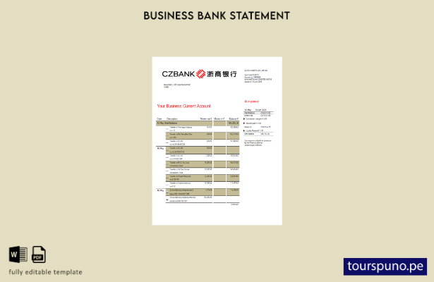 listo para imprimir Plantilla de extracto bancario comercial de China Zheshang B